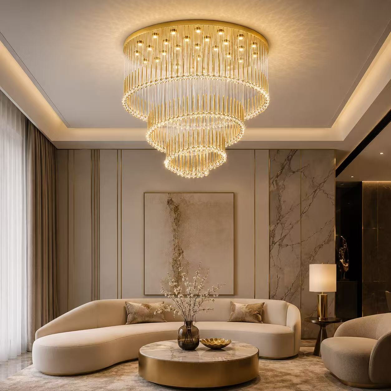 Golden Spiral Crystal Chandelier