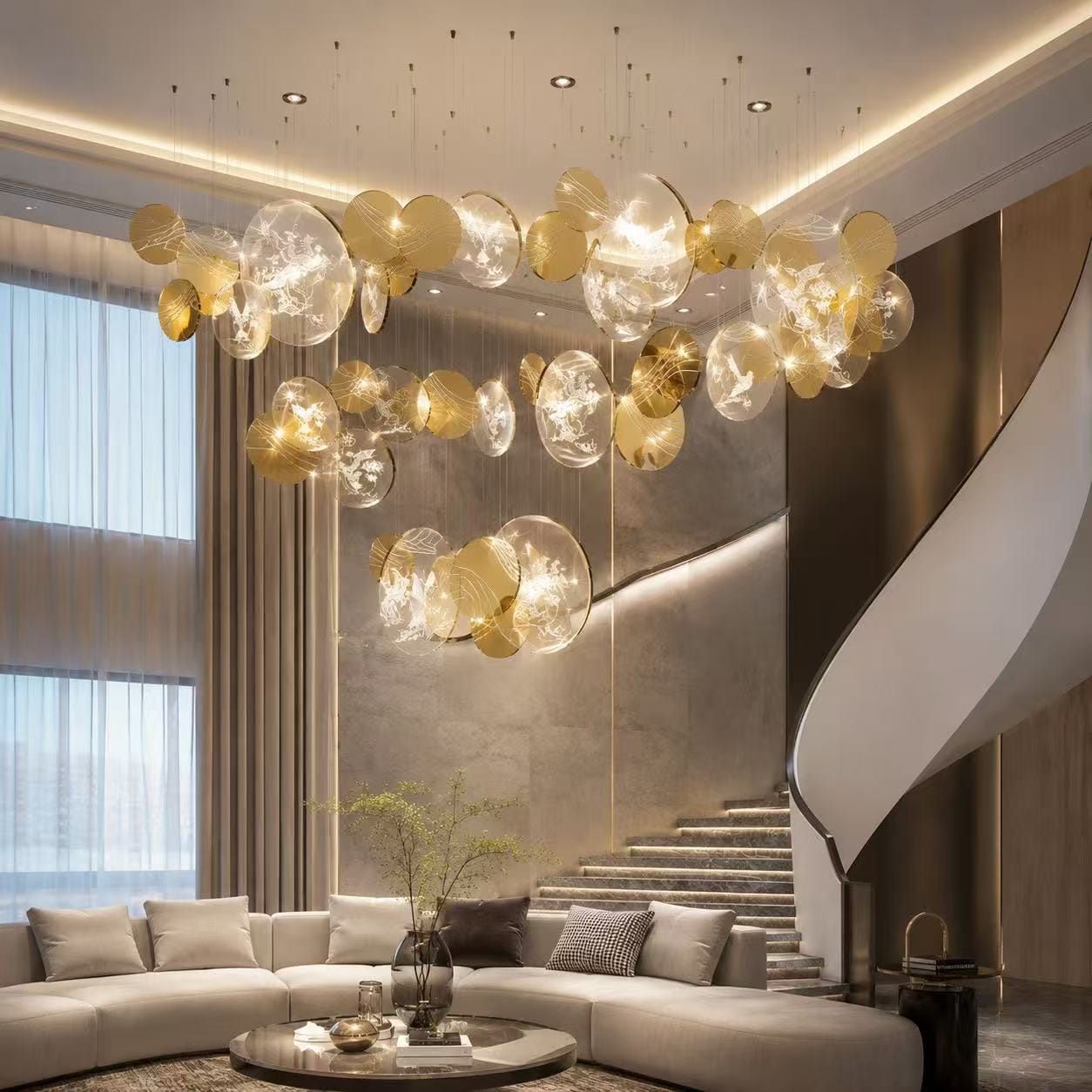 Golden Moon Bird Art Chandelier