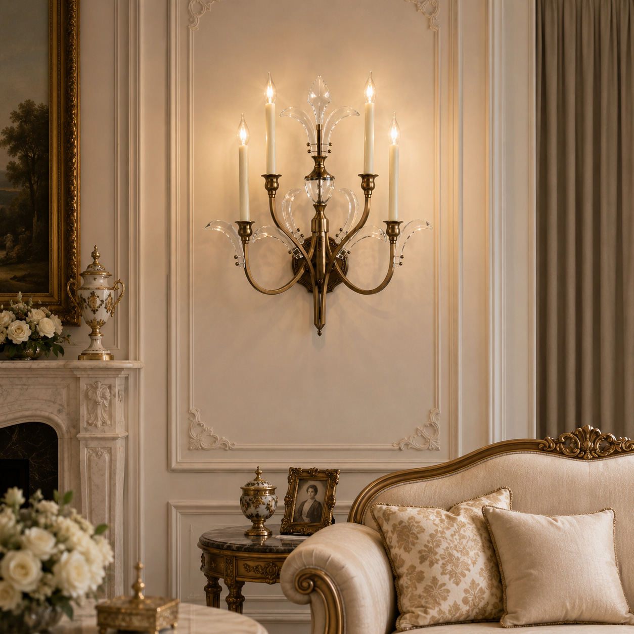 Antique Brass Crystal Vine Wall Light