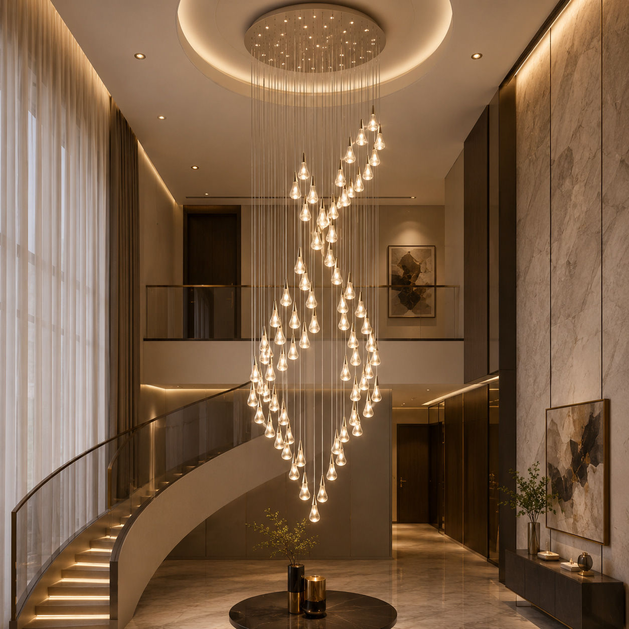 Spiral Teardrop Cascade Chandelier