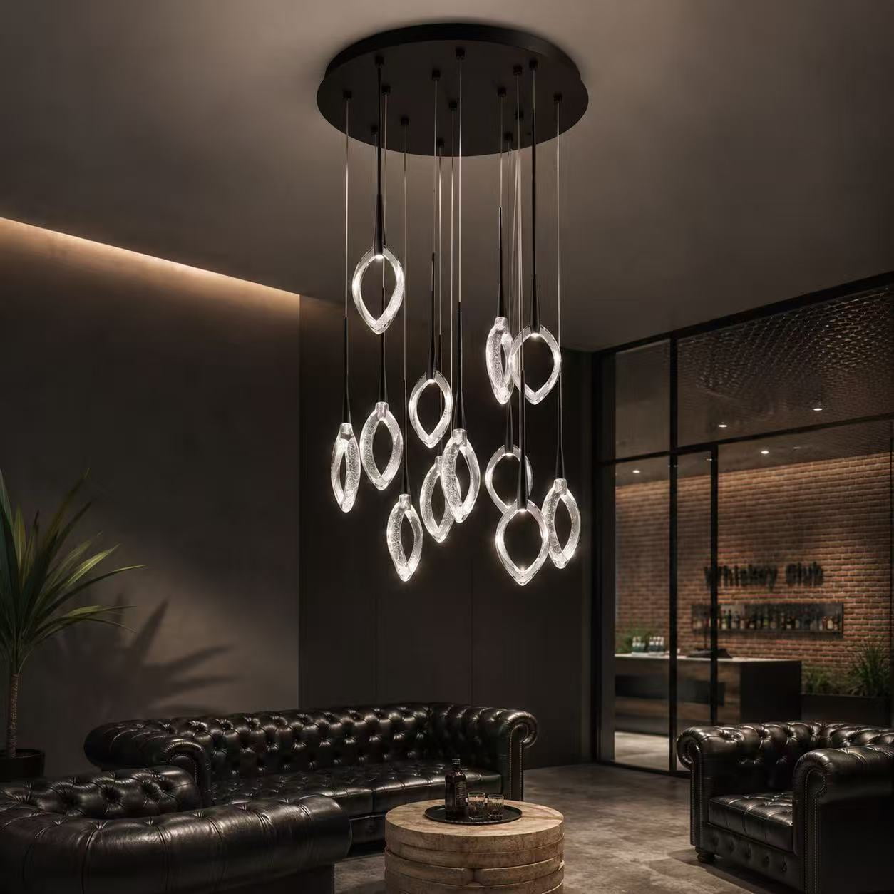 Black Crystal Leaf Pendant Chandelier
