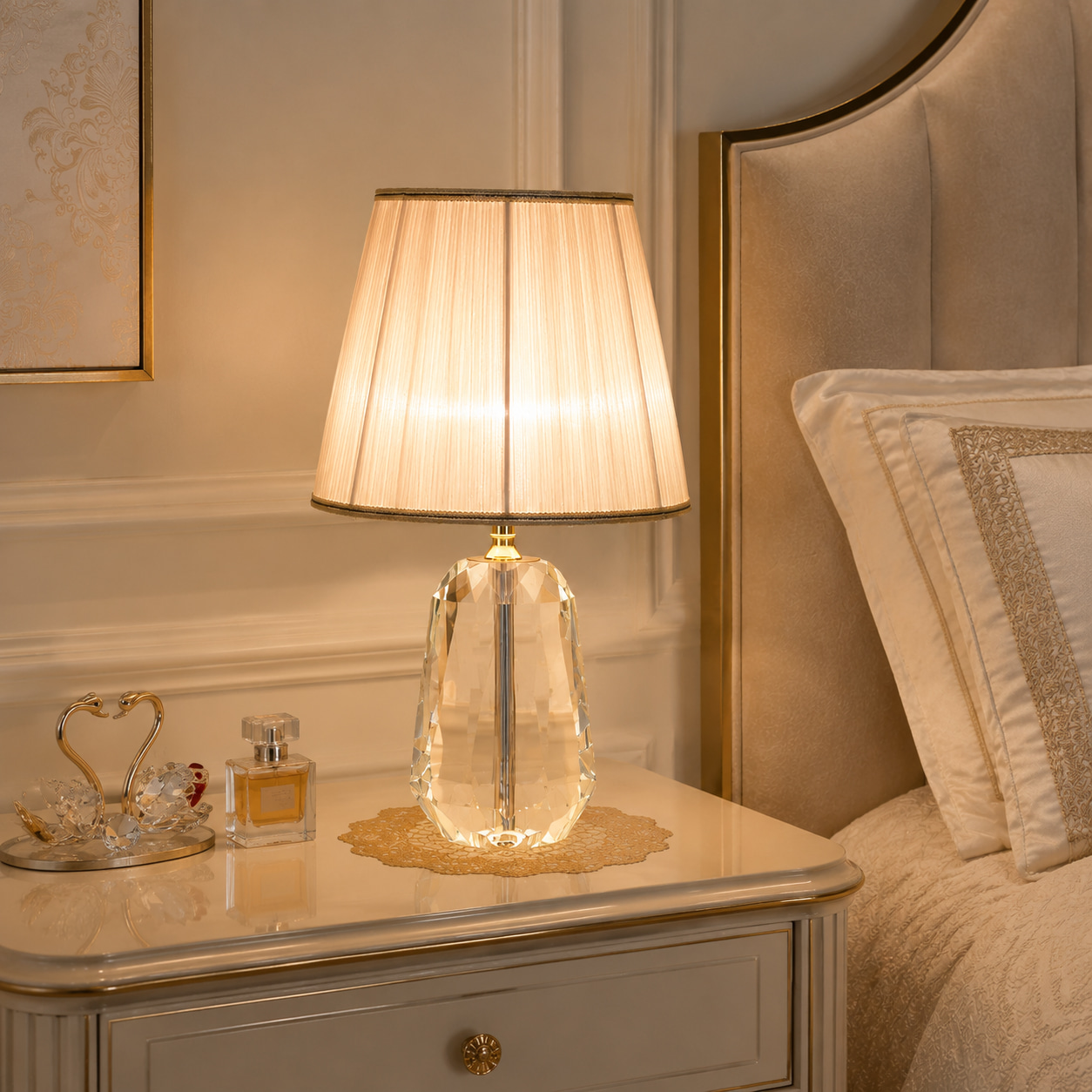 Crystal Glow Pleated Table Lamp