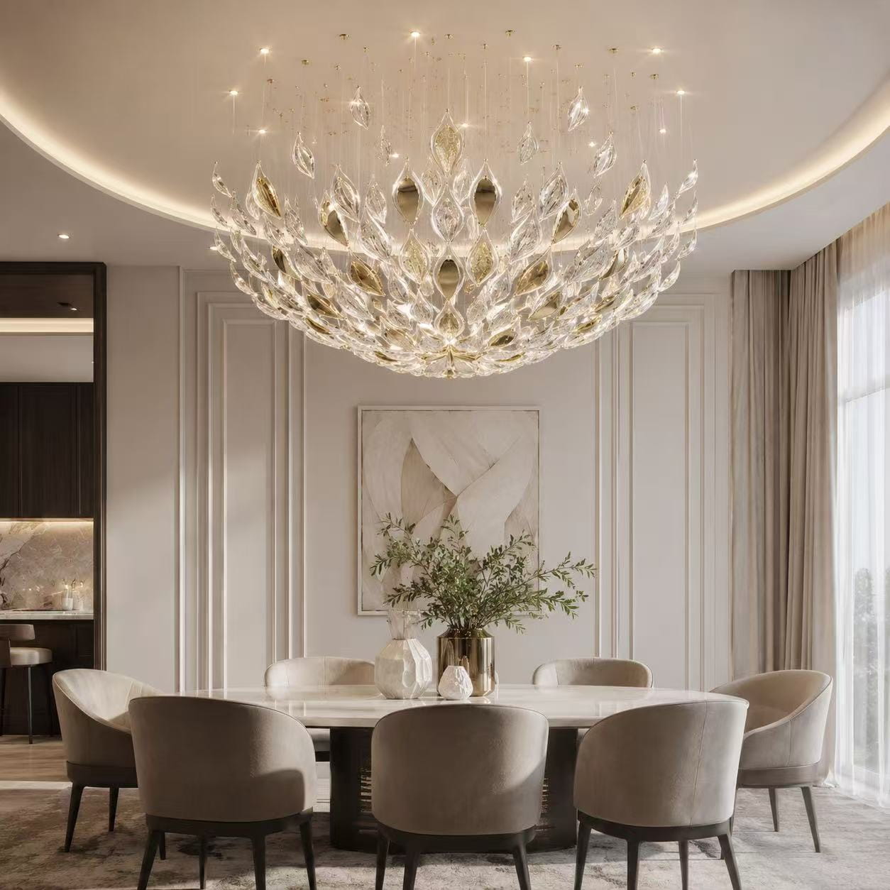 Crystal Gold Leaf Crown Chandelier