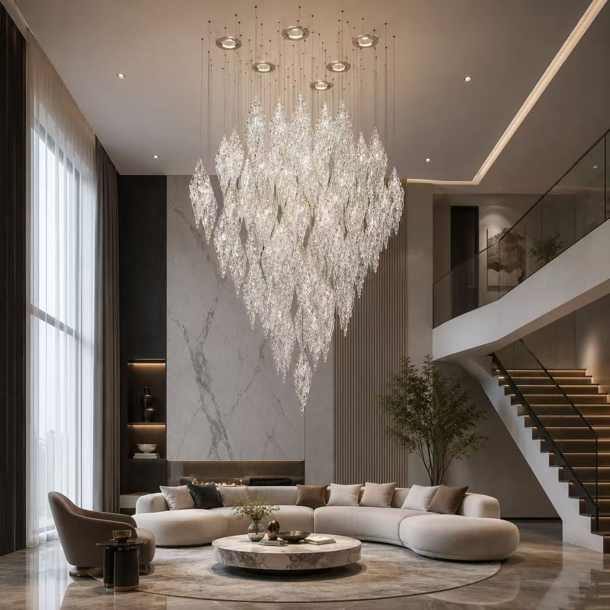 Crystal Leaf Cascade Chandelier