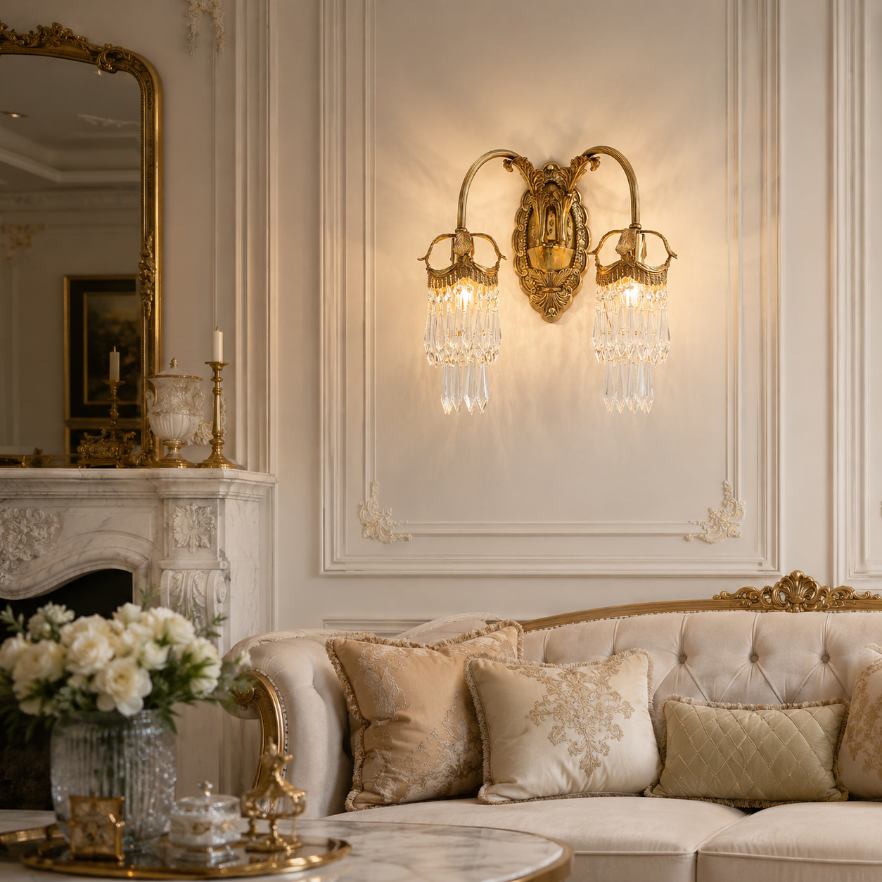Gilded Palace Double Crystal Wall Light