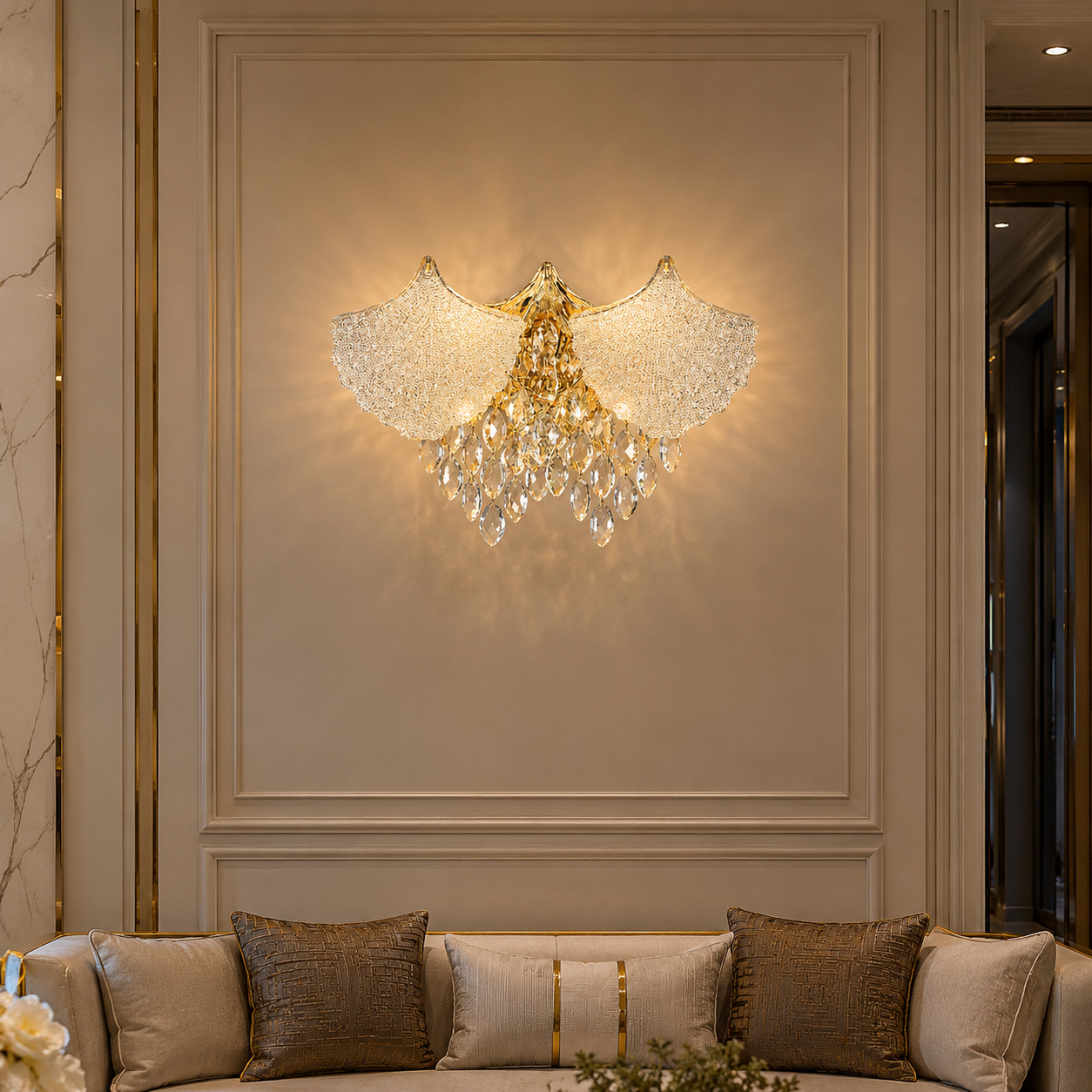 Crown Wing A-Grade Crystal Wall Light