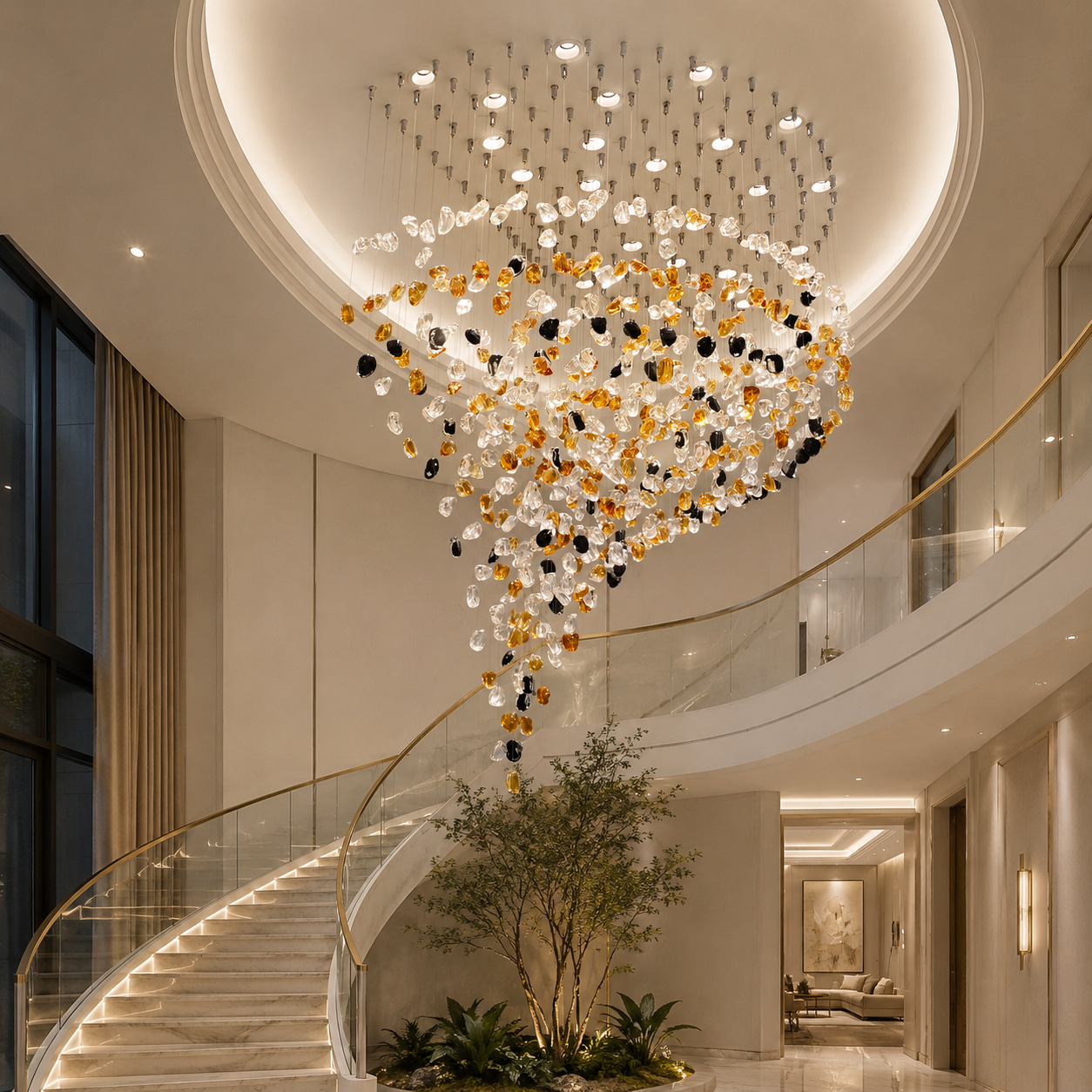 Amber Crystal Spiral Chandelier