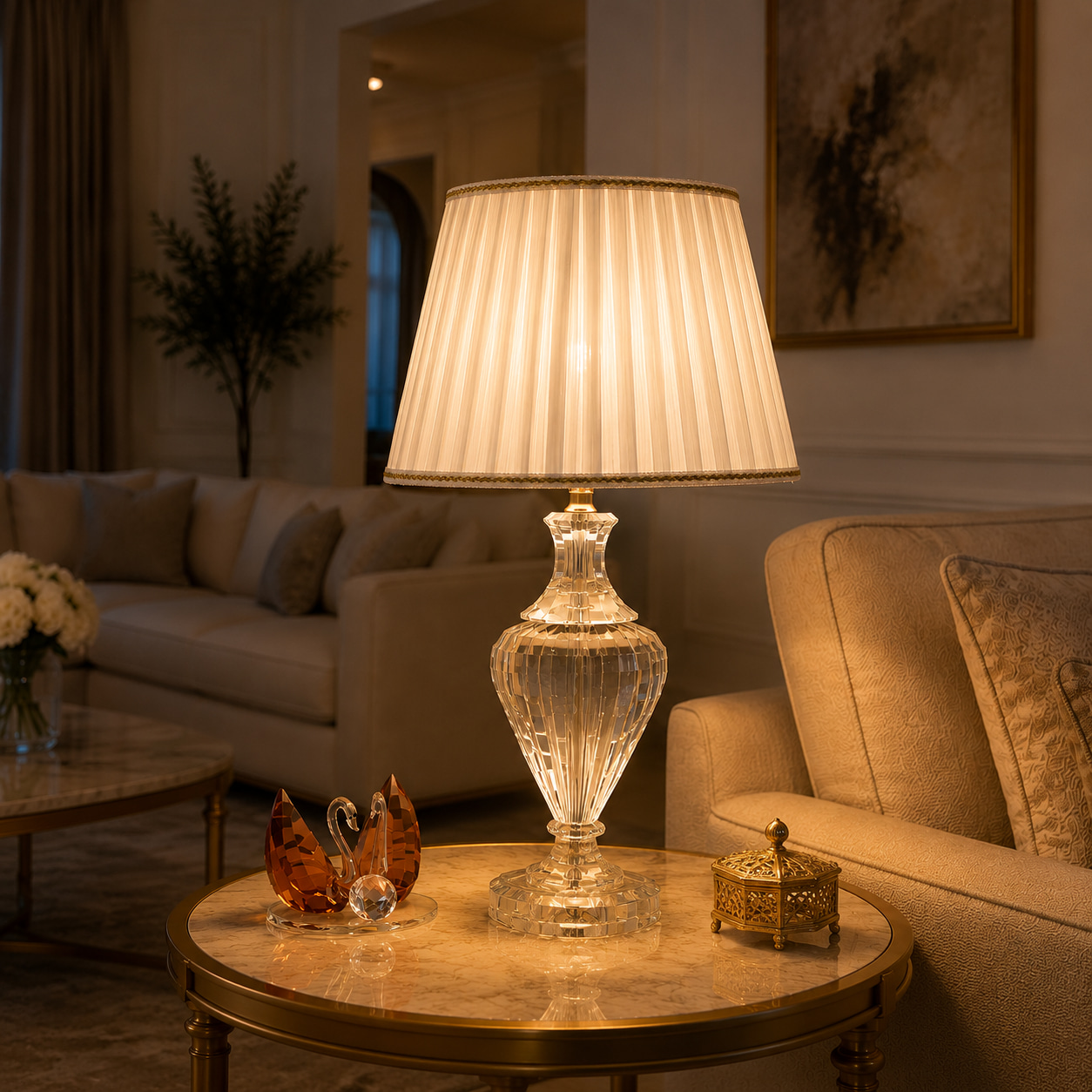 Gem-Cut Crystal Pleated Table Lamp