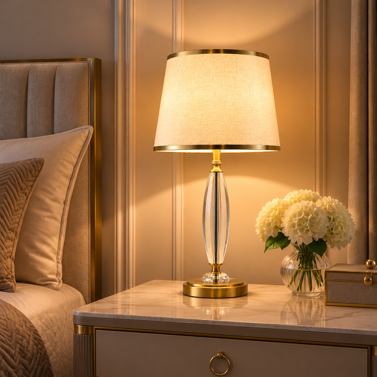Gilded Crystal Spindle Table Lamp