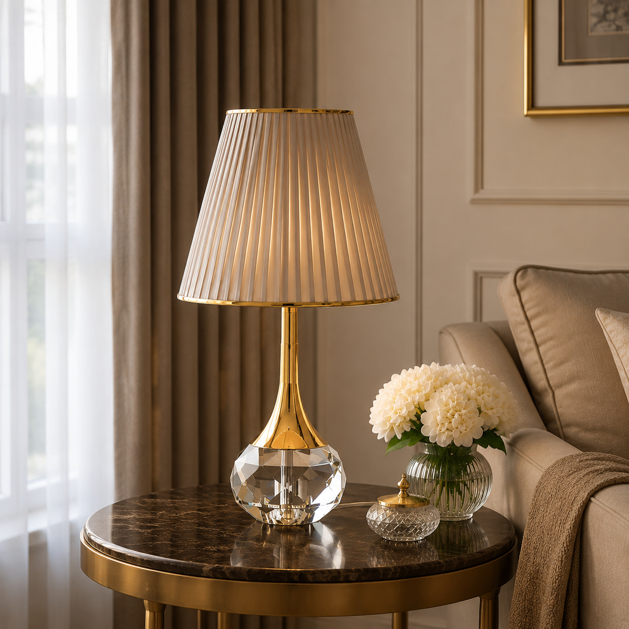 Gilded Crystal Pleated Table Lamp