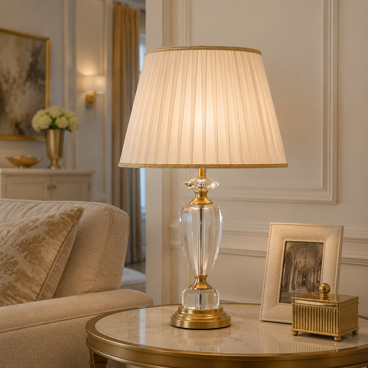 Gem-Cut Crystal Pleated Table Lamp