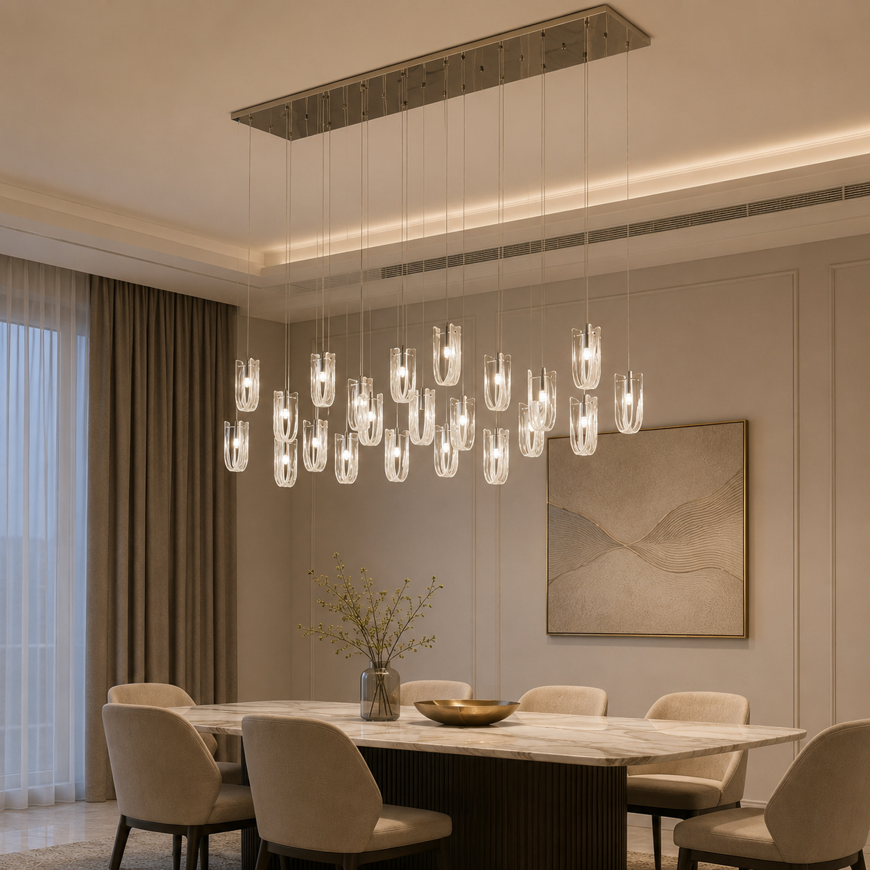 Linear Glass Bloom Chandelier