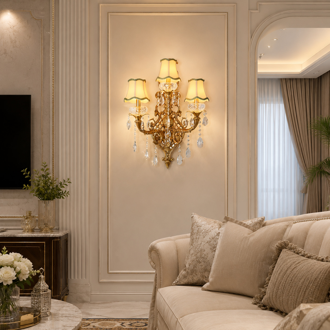 Gilded Palace Three-Light Crystal Wall Light