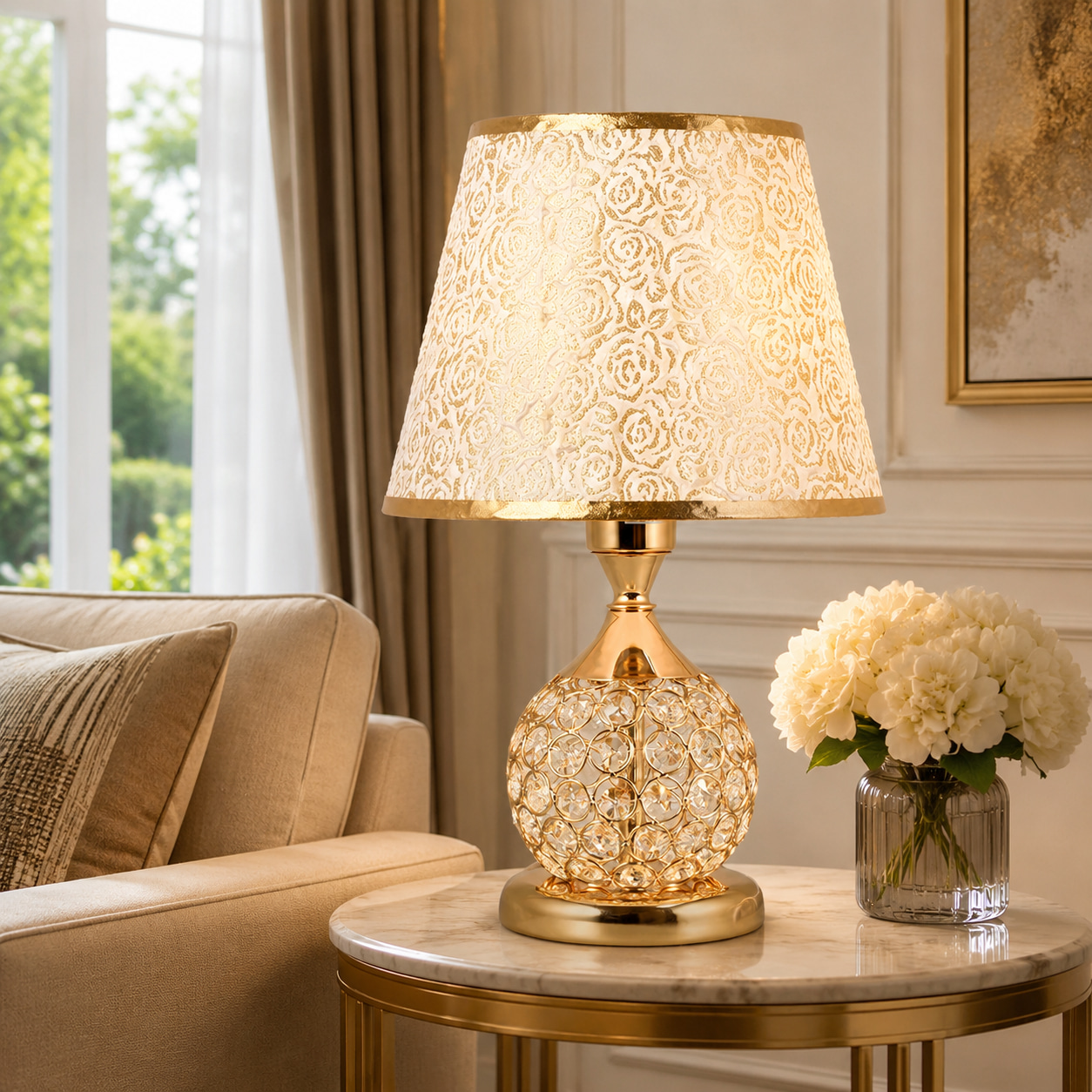 Gilded Rose Crystal Table Lamp