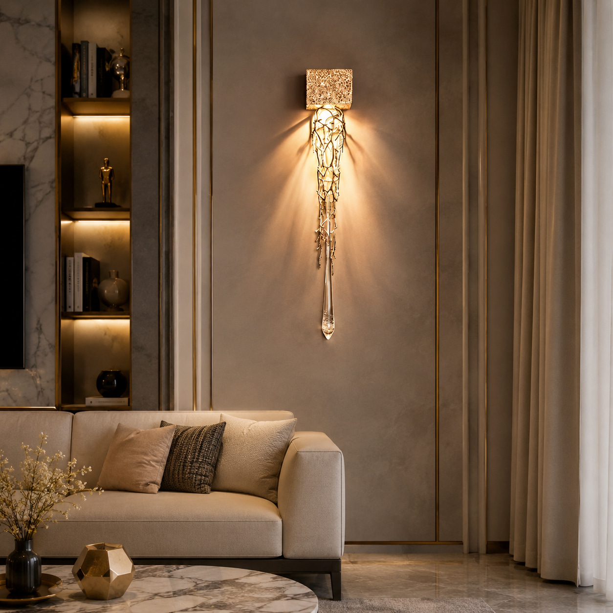 Gilded Branch Crystal Drop Wall Light