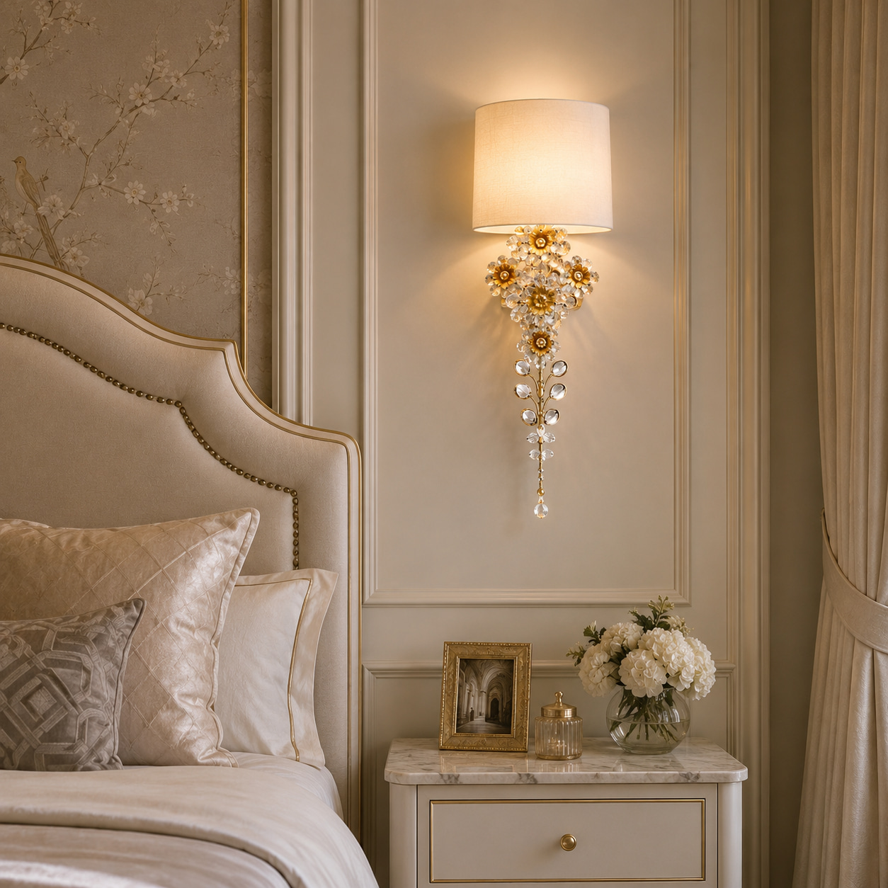 Gilded Crystal Blossom Shade Wall Light