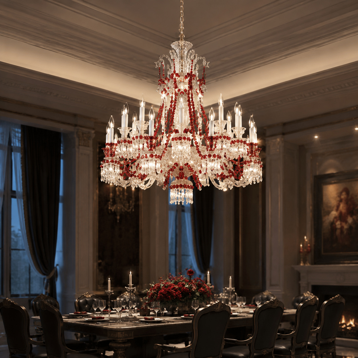 Wine Red Contrast Crystal Candle Chandelier