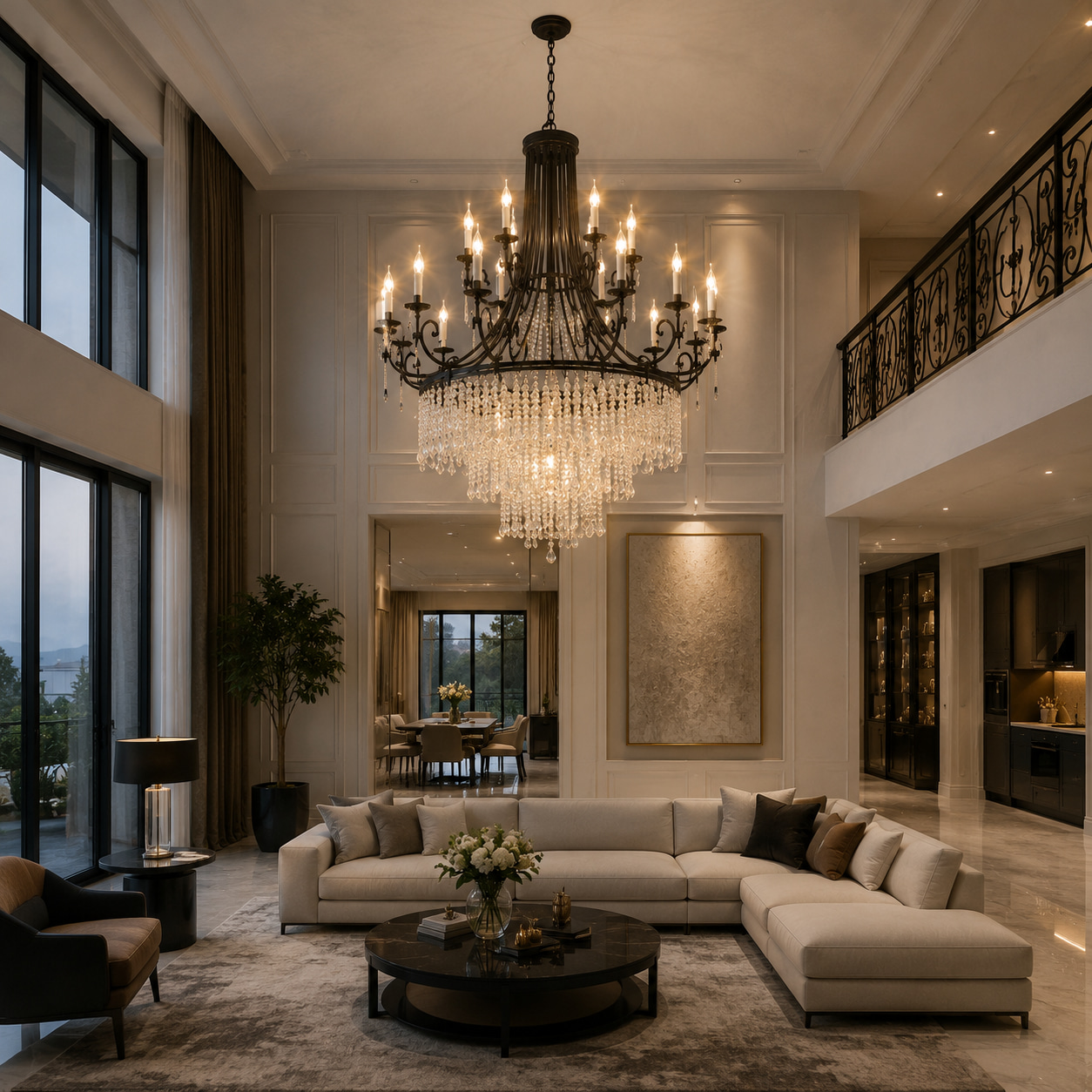 Matte Black Iron Curtain Crystal Candle Chandelier