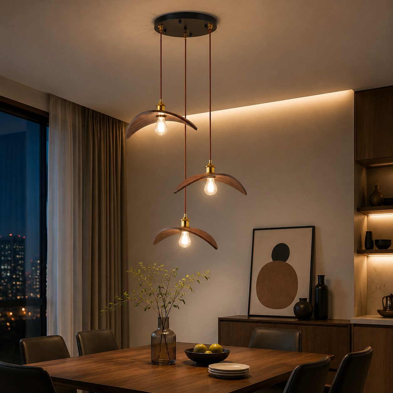 Walnut Crescent 3-Light Dining Pendant