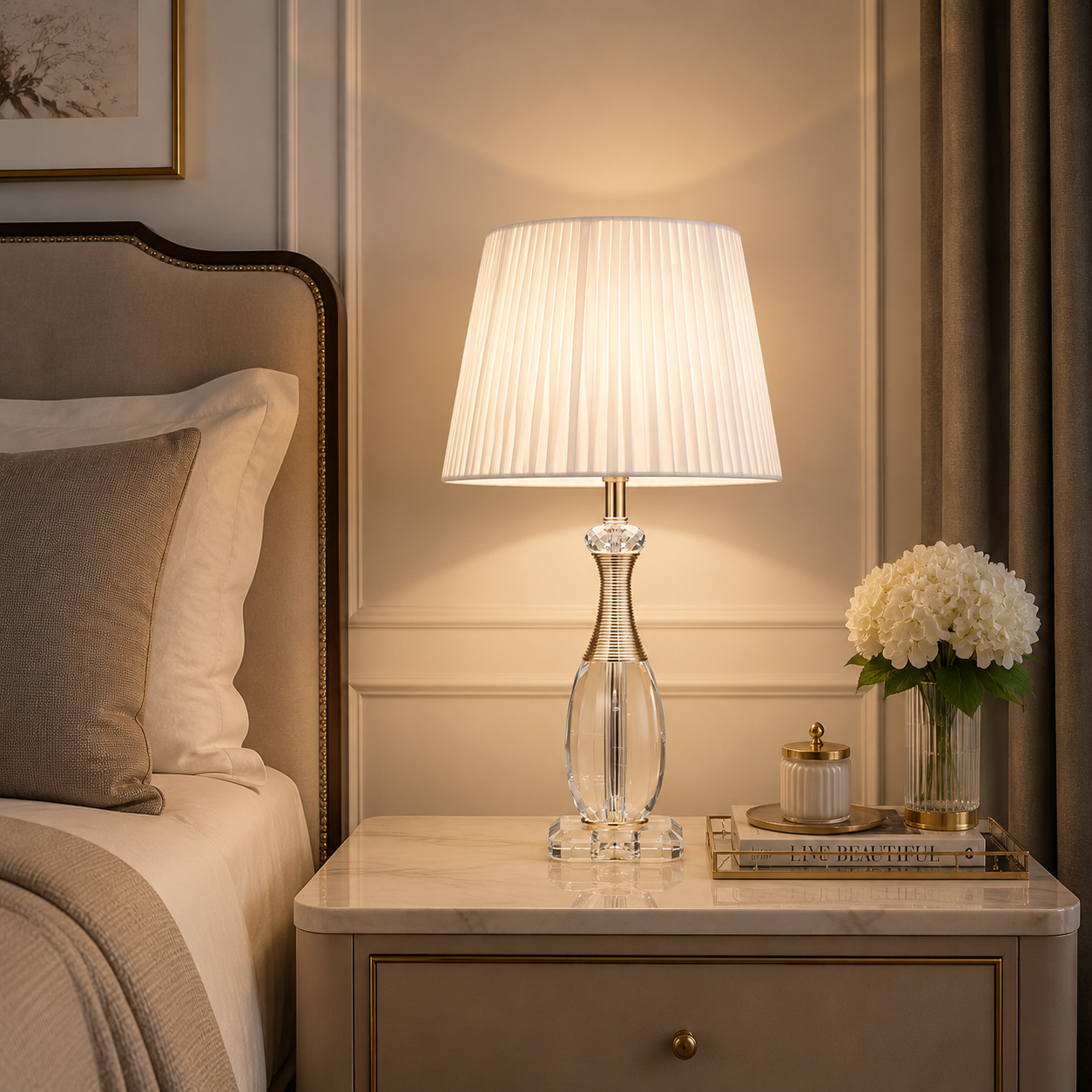 Sculpted Crystal Column Table Lamp