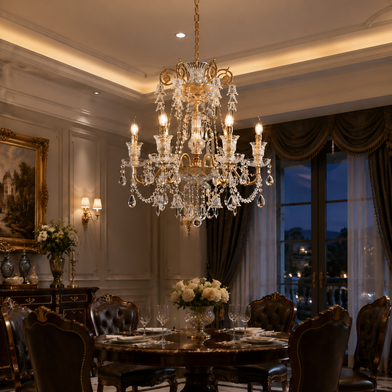 Luxury Golden 6-Light Crystal Chandelier