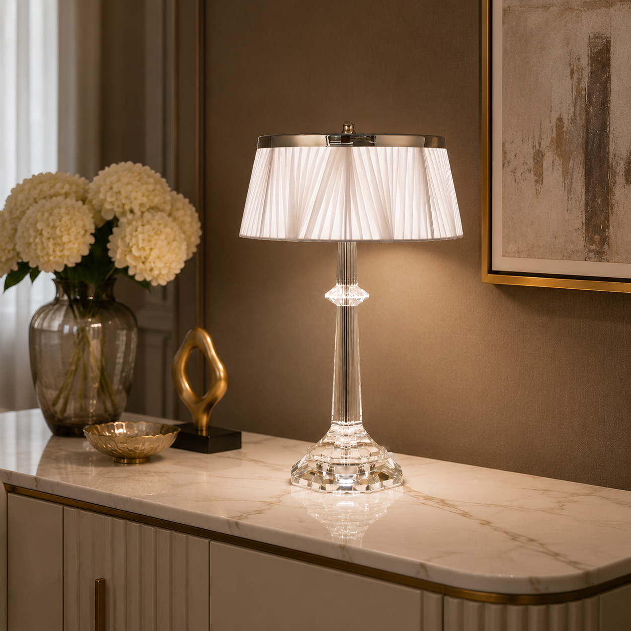 Fan-Pleat Crystal Column Table Lamp