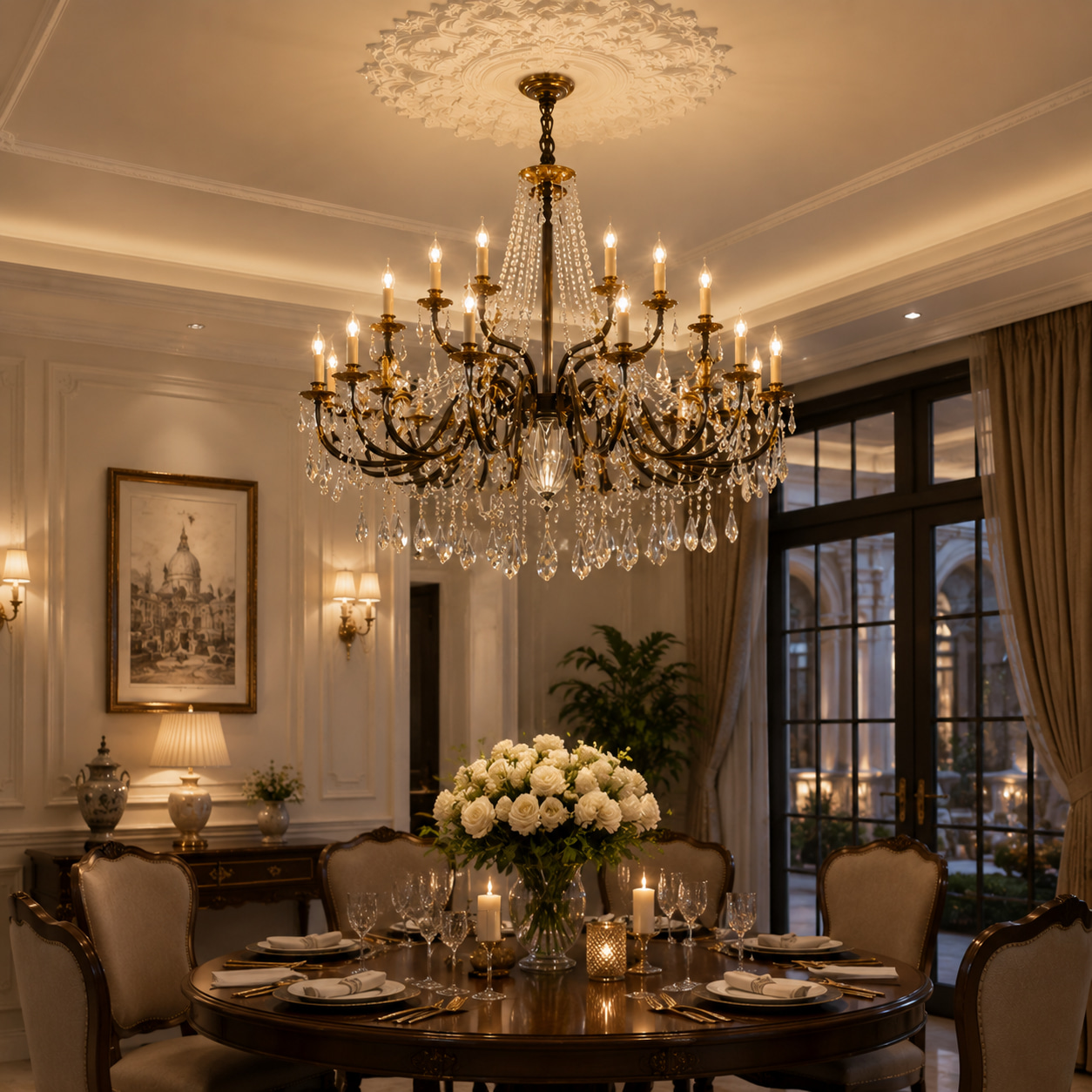 Black Gold Vintage Double Layer Crystal Candle Chandelier