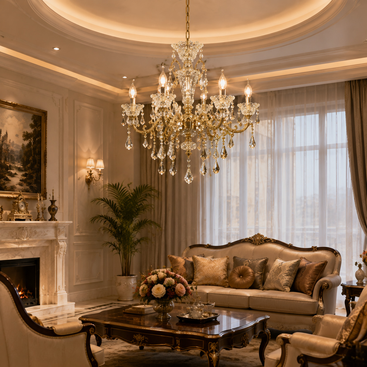 European 6-light Teardrop Crystal Chandelier