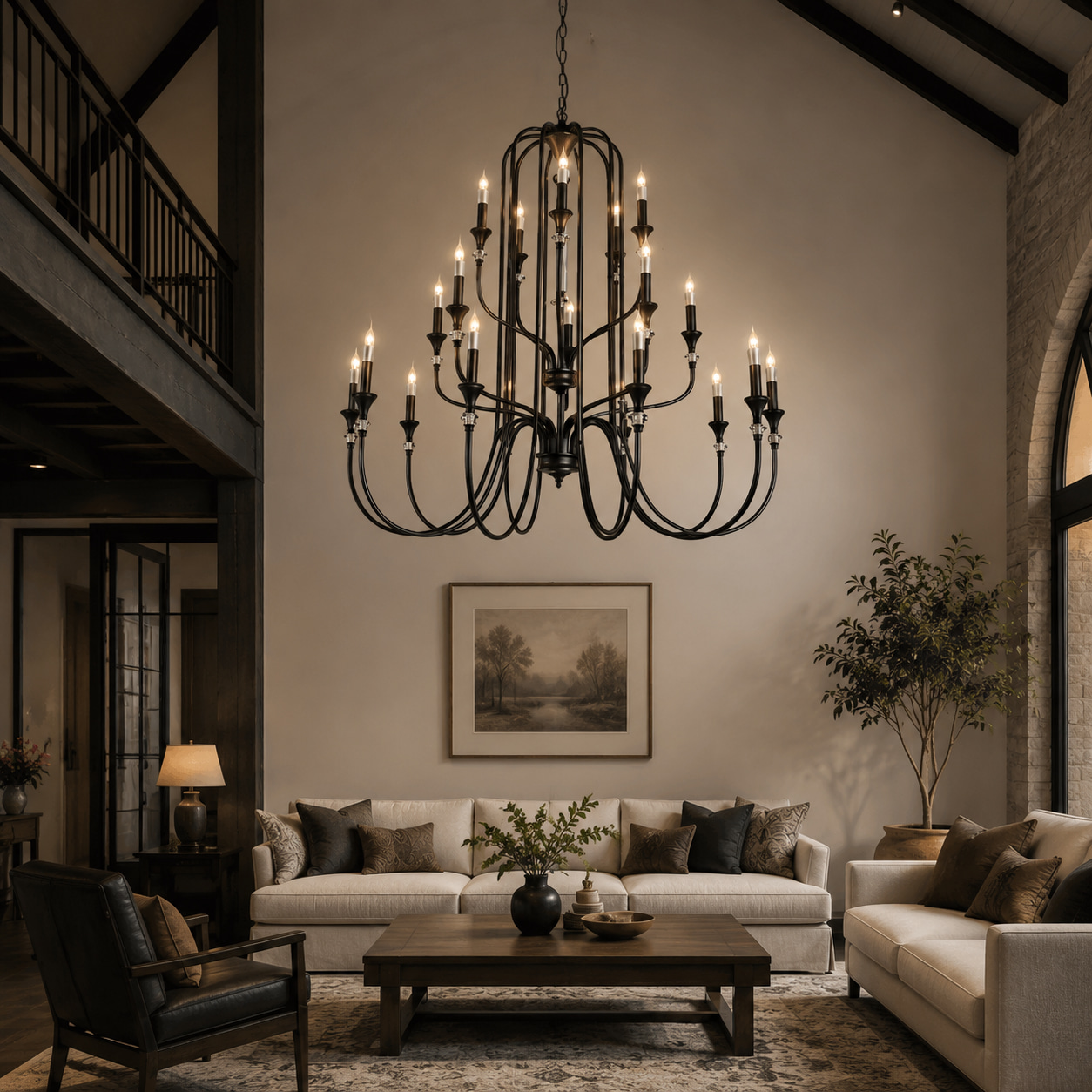 Matte Black Multi-Curved Iron Candle Chandelier