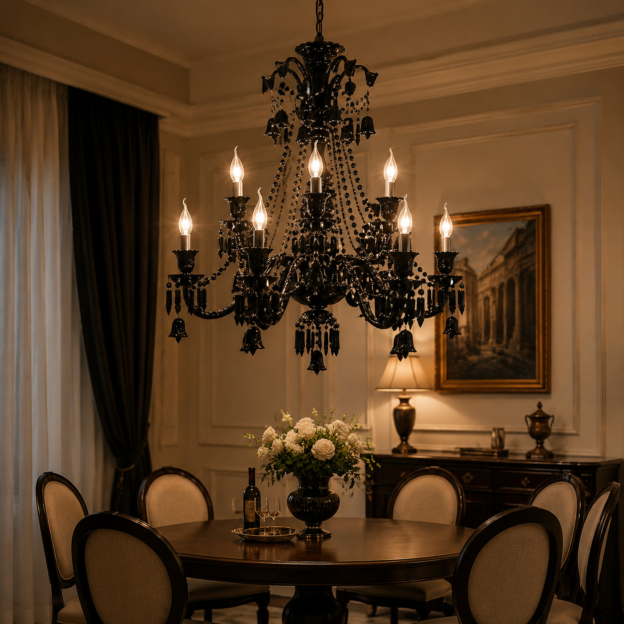 Full Black Vintage Crystal Candle Chandelier
