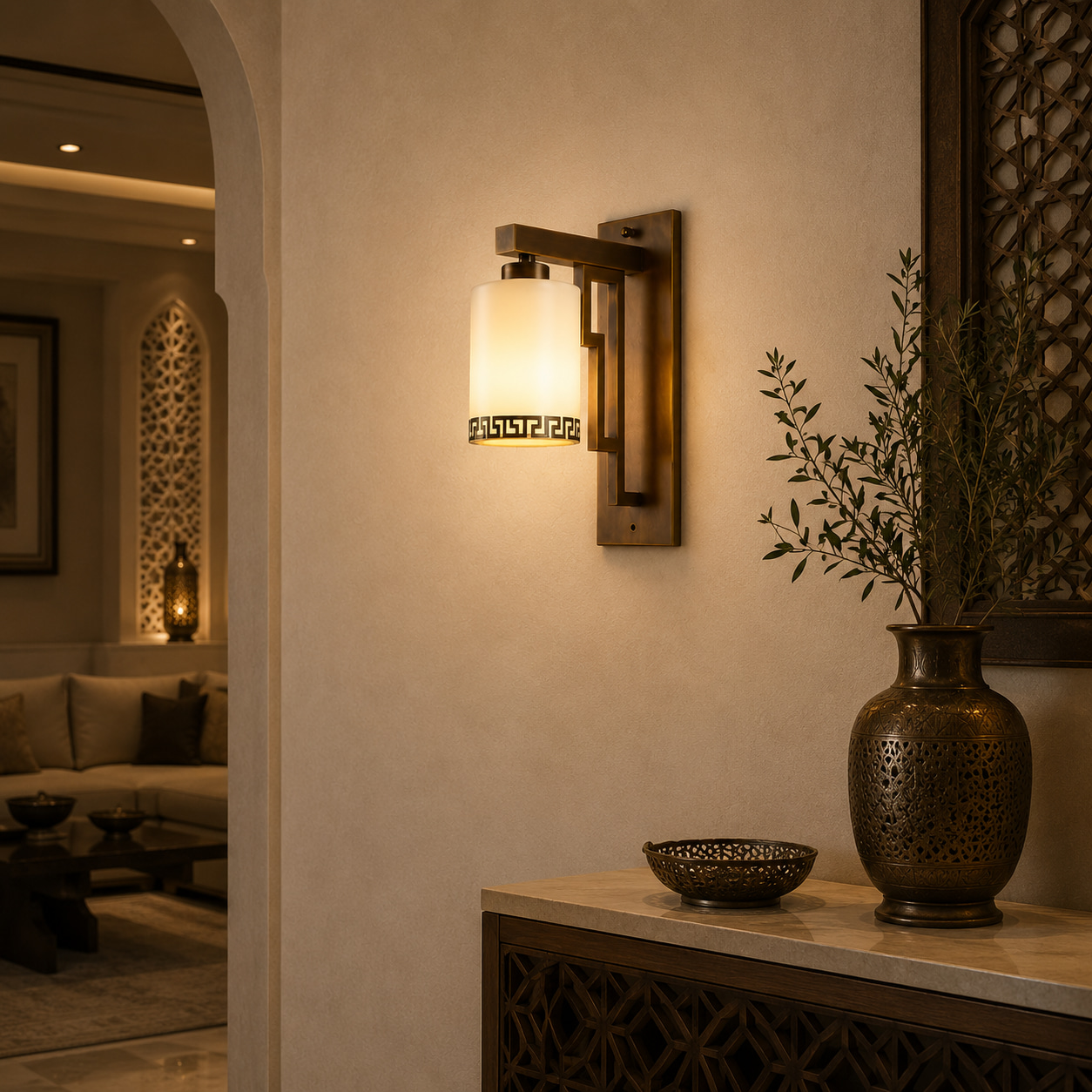 Antique Bronze Key-Pattern Wall Light