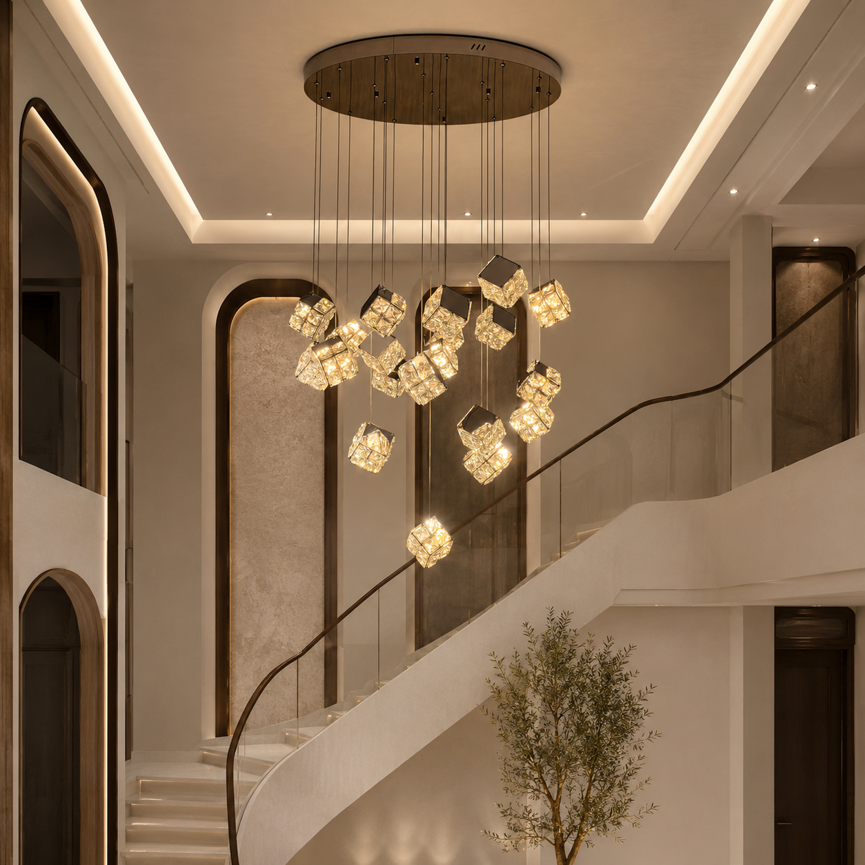Faceted Crystal Cube Chandelier