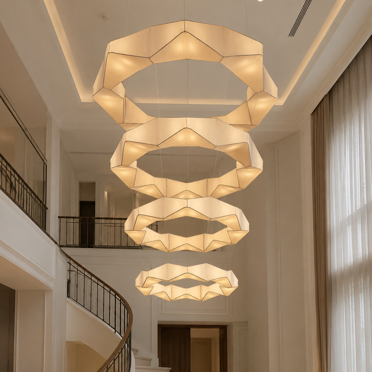 Tiered Geometric Ring Chandelier