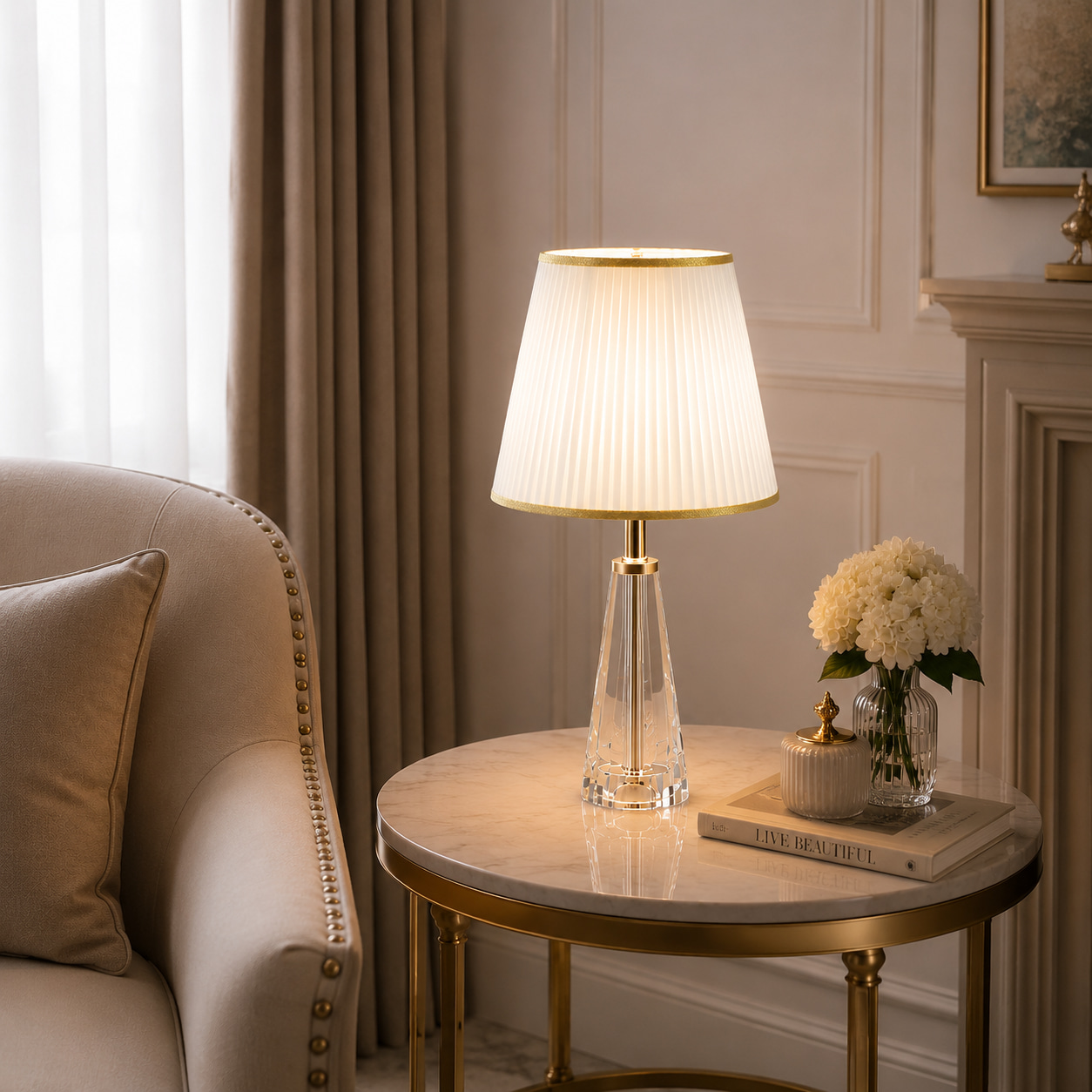 Tapered Crystal Pleated Table Lamp