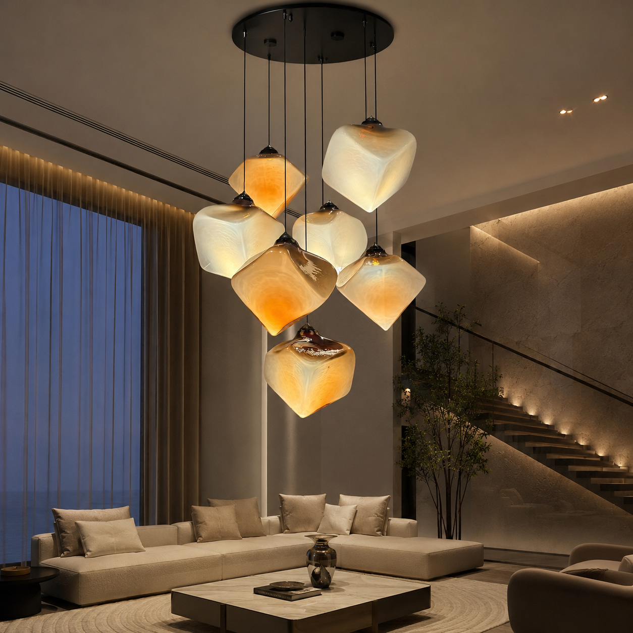 Amber Glass Cube Chandelier