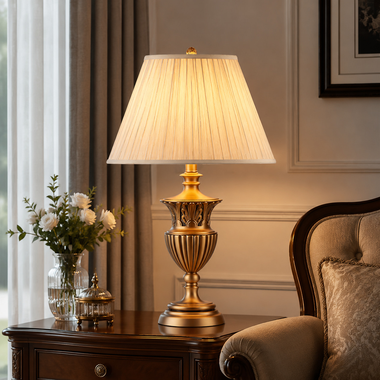 Gilded Ornate Pleated Table Lamp