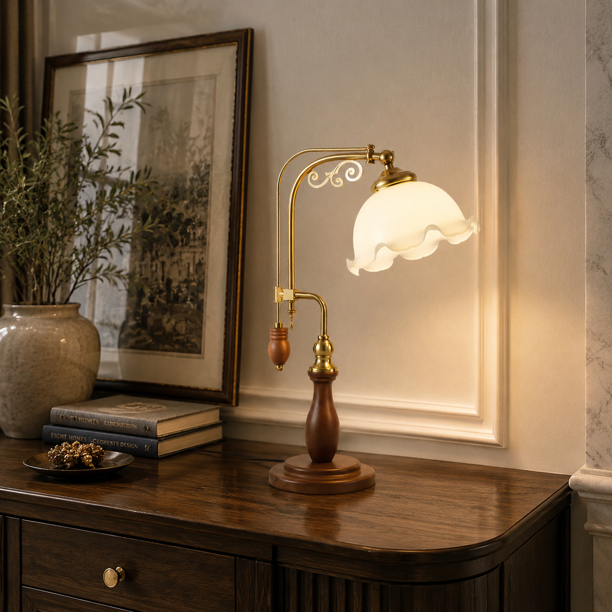 Vintage Wood Handle Table Lamp