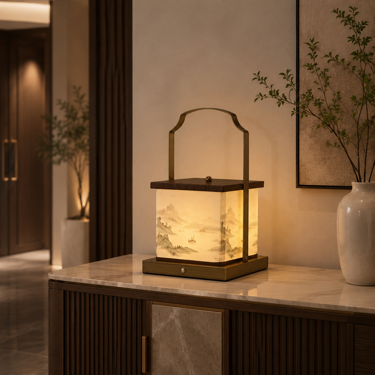 Landscape Bamboo Portable Table Lamp