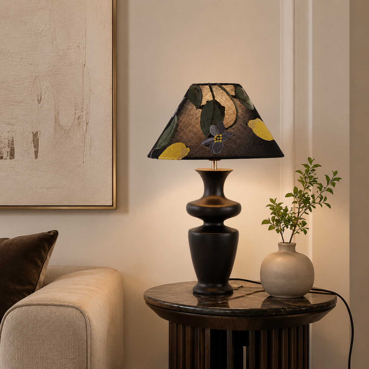 Floral Shade Wooden Table Lamp