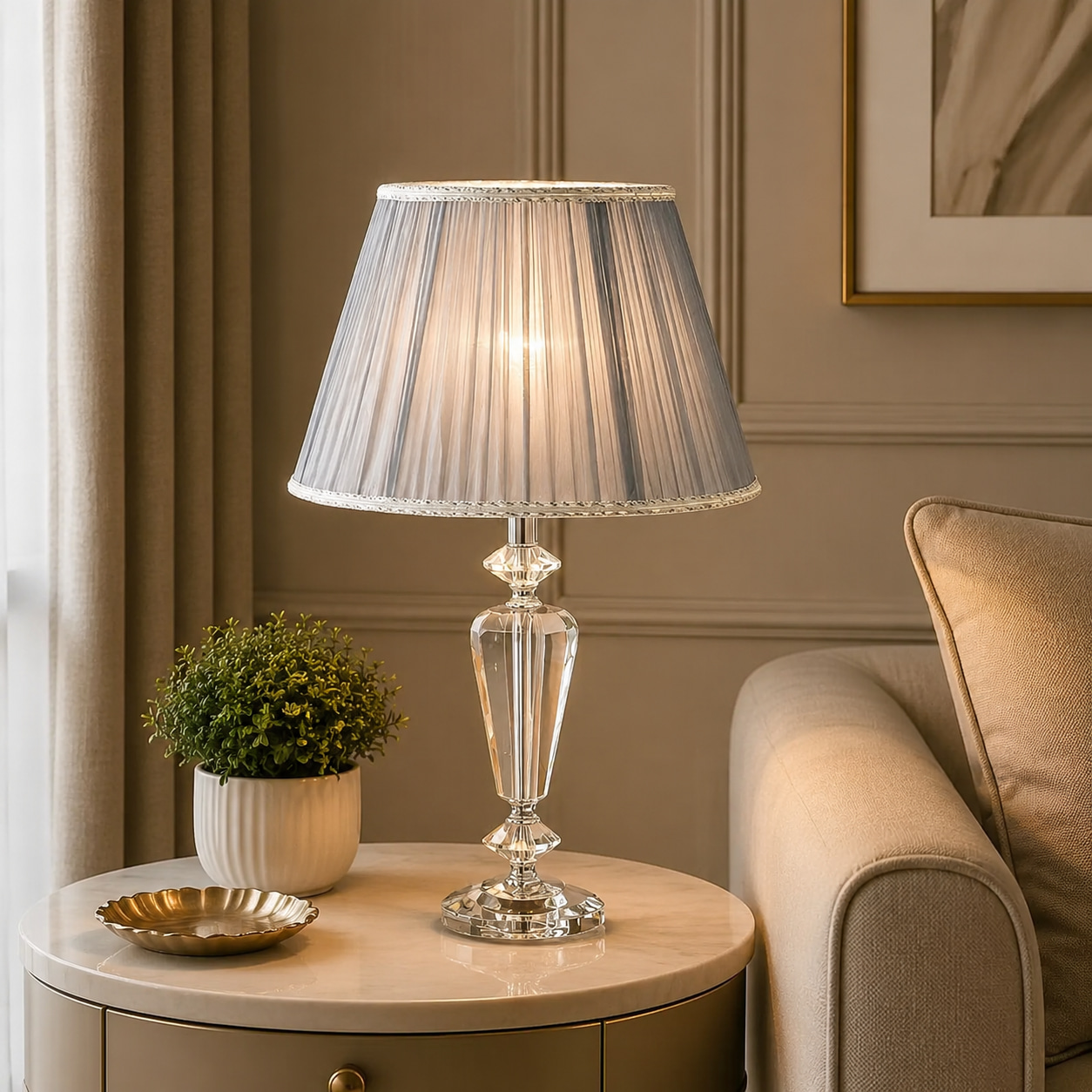 Silver Sheer Crystal Table Lamp