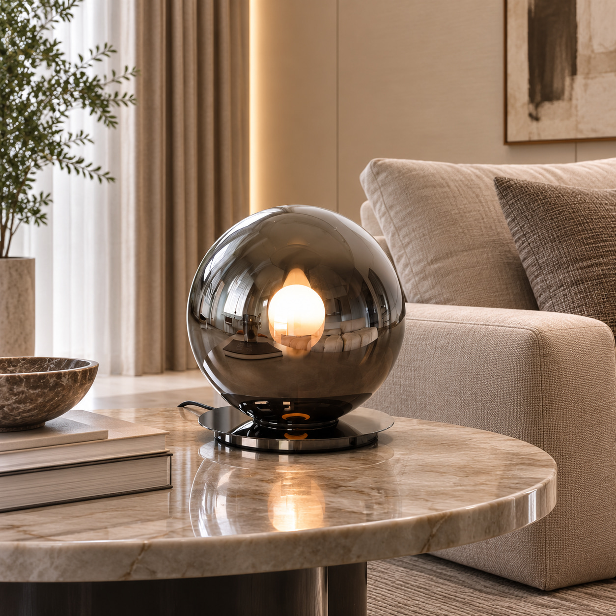 Smoked Glass Globe Table Lamp