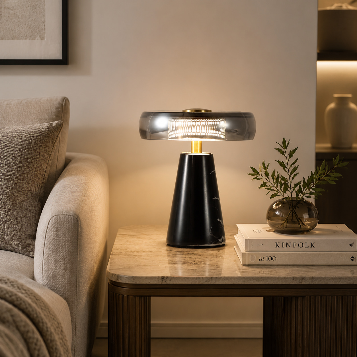 Smoked Glass Perforated Table Lamp