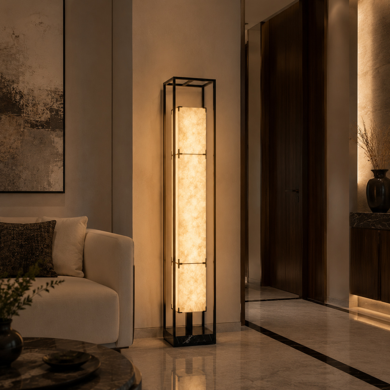 Framed Veined Column Floor Lamp