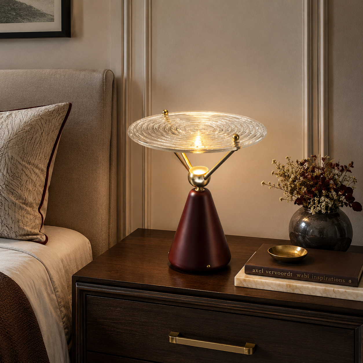Ripple Disc Table Lamp in Burgundy