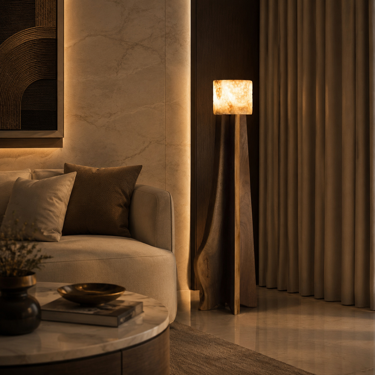 Sculpted Timber Glow Floor Lamp
