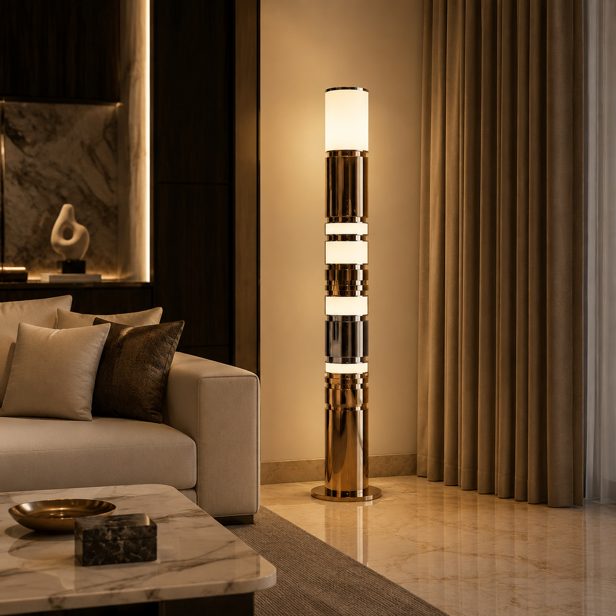Gilded Modular Column Floor Lamp