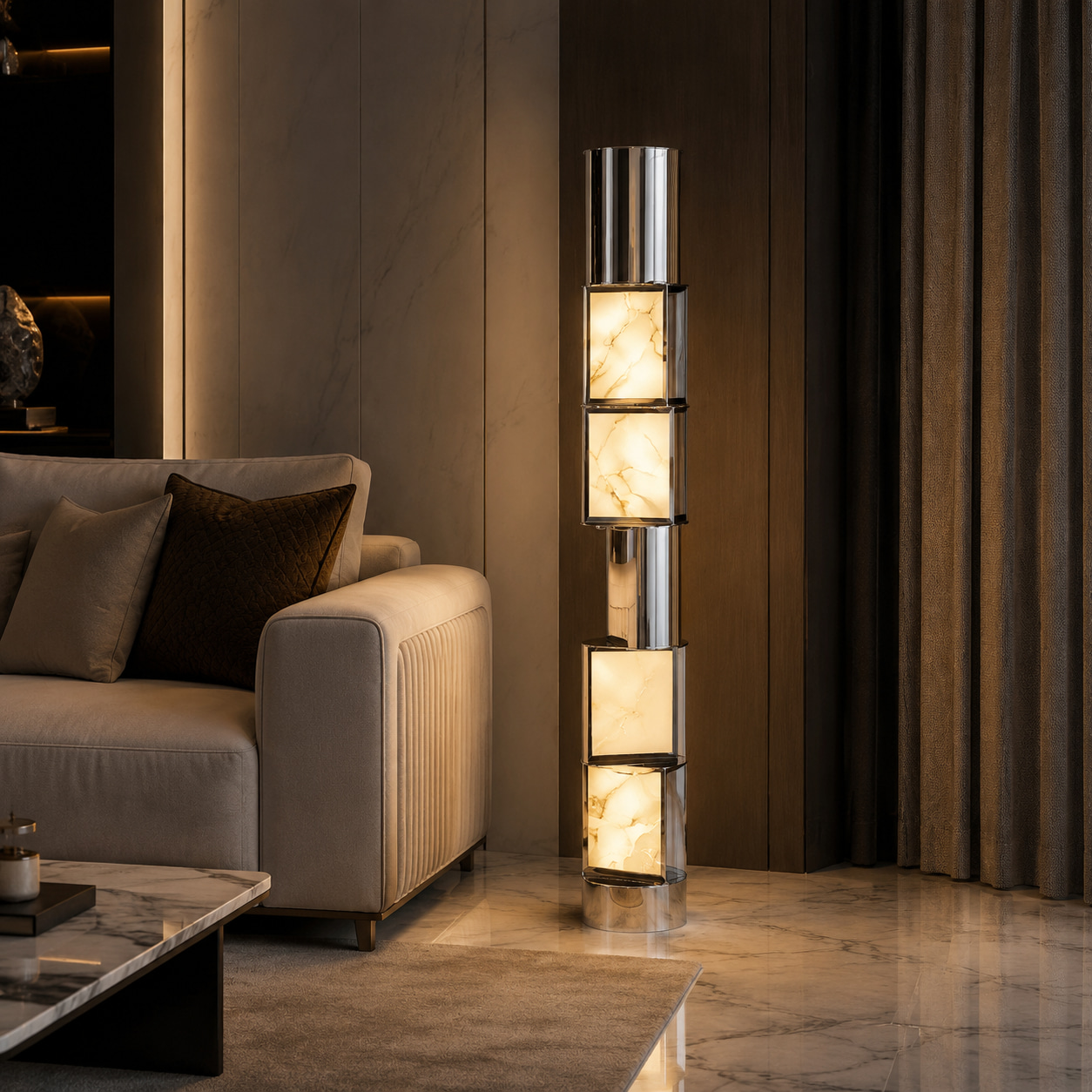 Sculptural Veined Block Floor Lamp