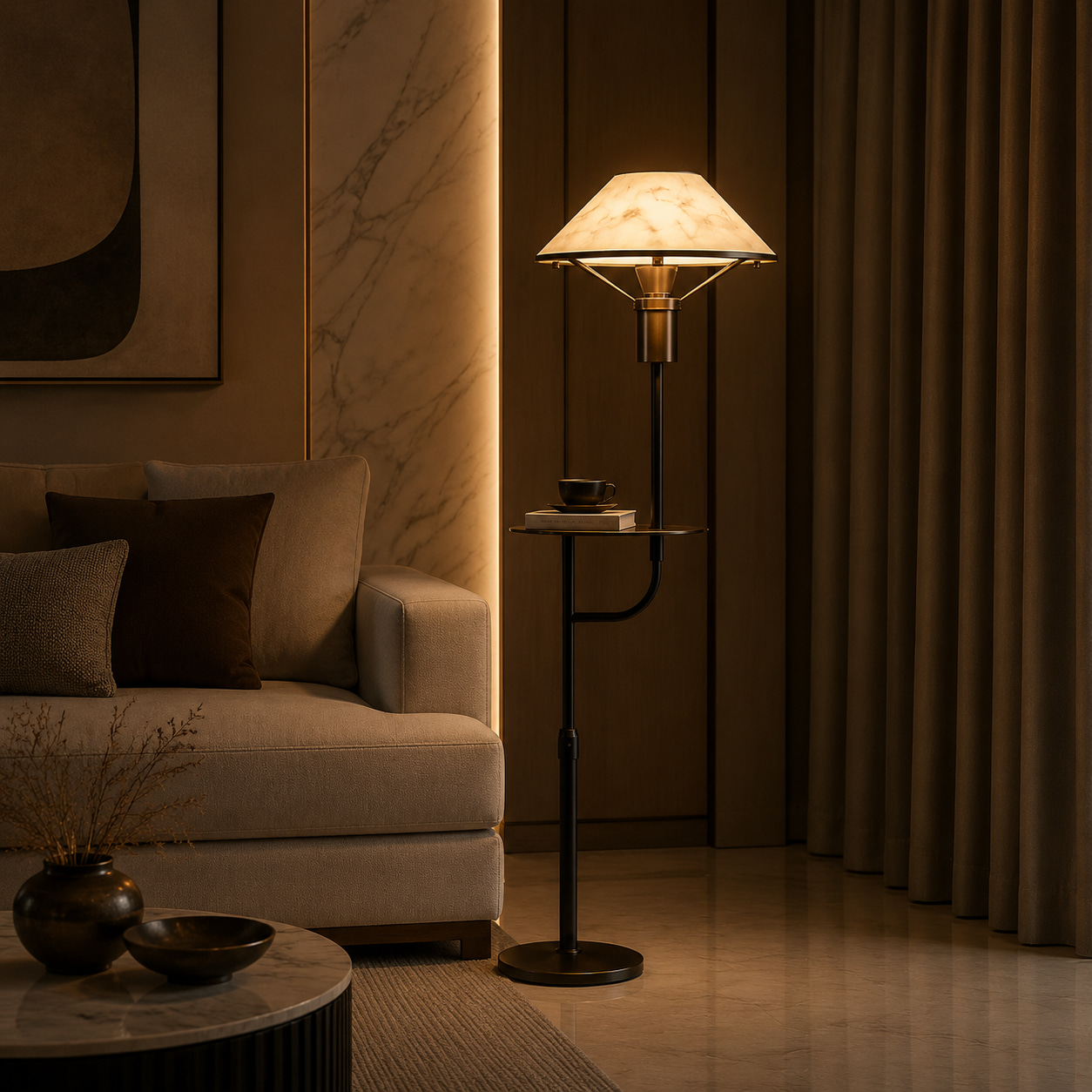 Veined Shade Floor Lamp with Tray