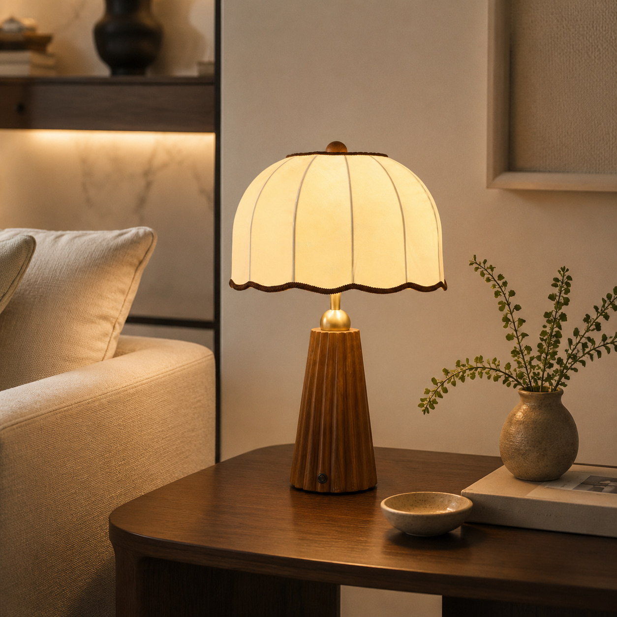 Scalloped Warm Wood Table Lamp
