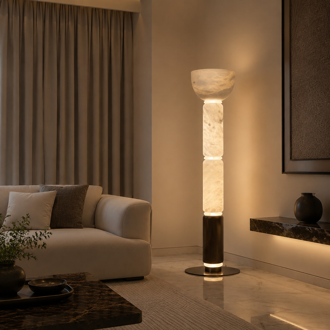 Veined Totem Sculptural Floor Lamp